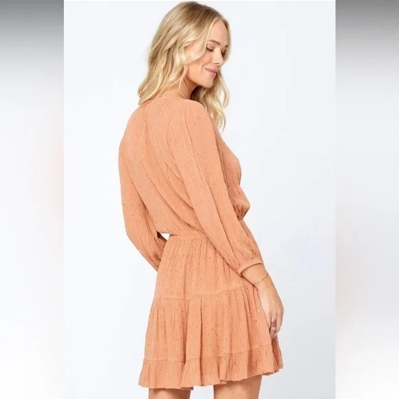L*Space Stay Golden Lurex Long Sleeve Cutout Tie Front Mini Dress in Putty  XS - wordpress2504942.home.pl